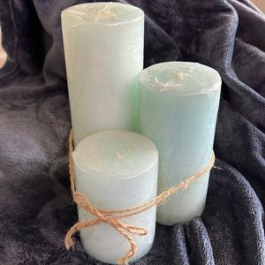 Set of 3 Aqua Colored Candles